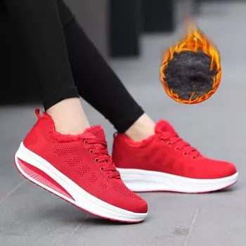 Женские зимние кроссовки на флисовой подкладке, уличная теплая спортивная обувь на шнуровке для женщин, Нескользящие повседневные утолщенные дышащие кроссовки 35