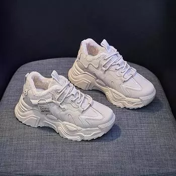 Женские зимние кроссовки на меху, женские зимние сапоги, комфортная теплая плюшевая спортивная обувь, женская хлопковая обувь на платформе для скейтборда 35