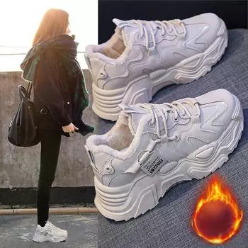 Женские зимние кроссовки на меху, женские зимние сапоги, комфортная теплая плюшевая спортивная обувь, женская хлопковая обувь на платформе для скейтборда 35