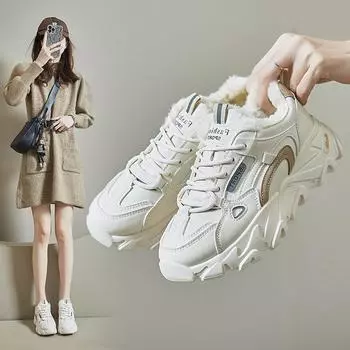 Женские зимние кроссовки на подкладке из искусственного меха, уличные нескользящие кроссовки из искусственной кожи, повседневные теплые короткие ботинки на флисовой подкладке для женщин, зимние пинетки 35