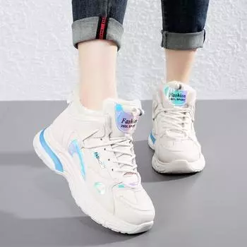 Женские зимние кроссовки на подкладке из искусственного меха, уличные противоскользящие теплые кроссовки с плюшевой подкладкой, повседневная спортивная обувь из искусственной кожи на шнуровке, большие размеры для женщин 36