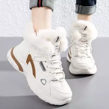 Женские зимние кроссовки на подкладке из искусственного меха, уличные противоскользящие теплые кроссовки с плюшевой подкладкой, повседневная спортивная обувь из искусственной кожи на шнуровке, большие размеры для женщин