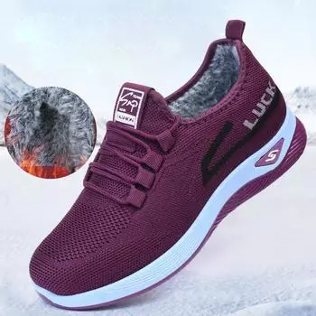 Женские зимние кроссовки на подкладке из искусственного меха, уличные противоскользящие теплые спортивные туфли на шнуровке, повседневные легкие дышащие кроссовки на флисовой подкладке для женщин