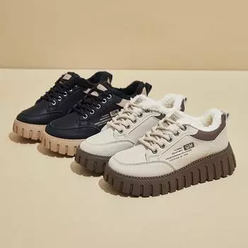 Женские зимние кроссовки на толстой платформе, нескользящие, со шнуровкой, с подкладкой из искусственного меха, для ходьбы, теплые, с флисовой подкладкой, удобные, из искусственной кожи, теннисные туфли для женщин 35 хаки