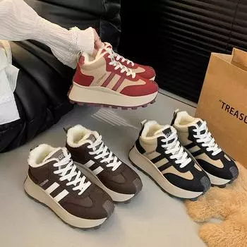 Женские зимние кроссовки на толстой платформе, теплые кроссовки для тренировок и ходьбы со шнуровкой и меховой подкладкой, удобные нескользящие кроссовки для бега и тенниса для женщин 35 коричневый