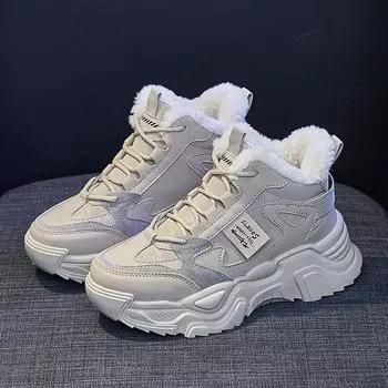 Женские зимние кроссовки, новинка 2022 года, бархатная теплая спортивная обувь на платформе, женские удобные зимние ботинки 35 чёрный