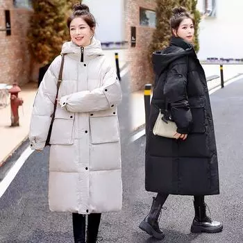 Женские зимние куртки большого размера, новинка 2022 года, модные женские длинные парки с большими карманами, однотонное утепленное теплое зимнее пальто с капюшоном S бежевый