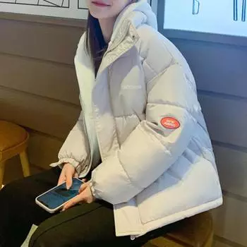 Женские зимние куртки-пуховики, толстые теплые пуховые пальто с хлопковой подкладкой, женские модные свободные короткие парки с капюшоном оверсайз S белый