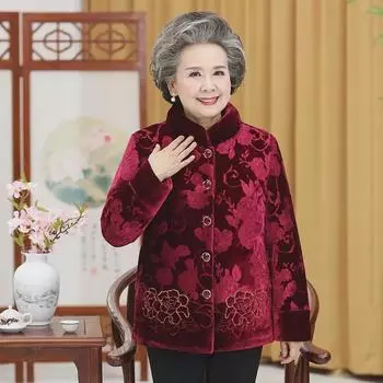 Женские зимние куртки с хлопковой подкладкой для пожилых матерей (Возраст 70-80 лет) 4XL (130-145 jin) красный