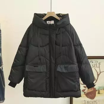 Женские зимние куртки с капюшоном, длинные рукава, хлопковая прослойка внутри, сохраняющая тепло, пальто XXXXXL чёрный