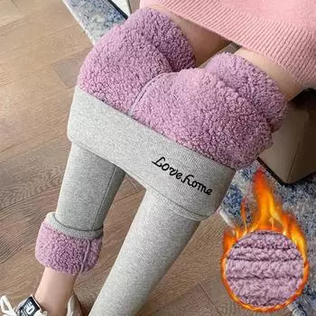 Женские зимние леггинсы из овечьей шерсти с подкладкой, облачный бархат, утолщенные, с высокой талией, тонкие, теплые, вышитые хлопковые брюки S чёрный