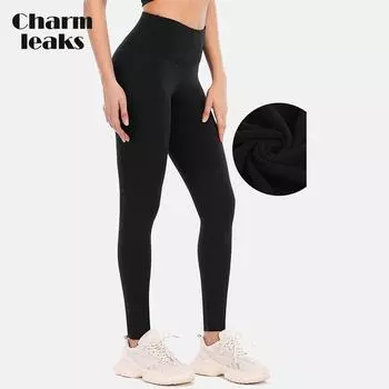 Женские зимние леггинсы на флисовой подкладке, термоизолированные штаны для йоги с высокой талией и карманами, спортивные леггинсы S чёрный