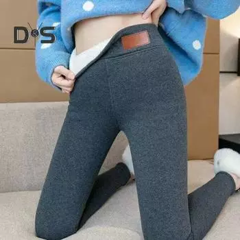 Женские зимние леггинсы с толстой плюшевой подкладкой, теплые эластичные облегающие компрессионные брюки с высокой талией, теплые мягкие однотонные колготки, нижнее белье, домашняя одежда для йоги, брюки M чёрный