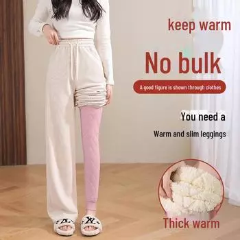 Женские зимние леггинсы с высокой талией и флисовой подкладкой - ультра-толстые теплые хлопковые брюки L (Suitable for 110-135 lbs)