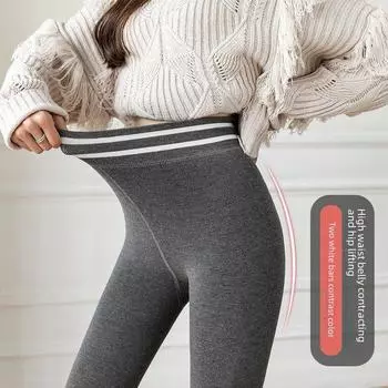 Женские зимние леггинсы с высокой талией и бархатной подкладкой: Теплые штаны для йоги из искусственного кашемира и хлопка с ремешками для ног 230g - Fleece Lined Thick [80-160 jin]