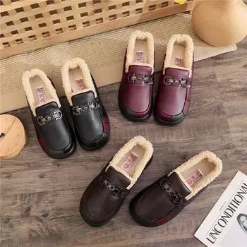 Женские зимние лоферы на флисовой подкладке, уличные противоскользящие туфли с низким берцем для женщин, теплая обувь из искусственной кожи на меховой подкладке, туфли на плоской платформе 35