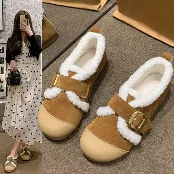 Женские зимние лоферы на подкладке из искусственного меха, уличные домашние нескользящие туфли на плоской подошве с низким берцем, теплая флисовая подкладка, легкие женские туфли на платформе из искусственной замши