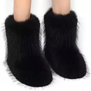 Женские зимние меховые из искусственного лисьего меха утолщенные утепленные водонепроницаемые уютные теплые легкие походные нескользящие на толстой подошве амортизирующие сноубутсы 36