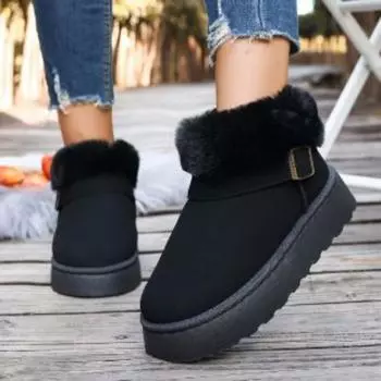 Женские зимние меховые сапоги с плюшевой подкладкой, с одним стременем для стопы, теплые, холодостойкие, легкие, для пеших прогулок, водонепроницаемые, нескользящие, с пушистым голенищем, зимние сапоги, хлопковая обувь 36 чёрный