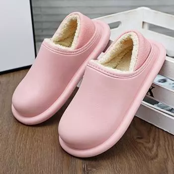 Женские зимние меховые тапочки, водонепроницаемые, теплые, плюшевые, домашние тапочки, домашняя обувь на толстой подошве, нескользящие, твердые, парные сандалии 36-37 бежевый