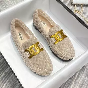 Женские зимние меховые туфли без застежек - новинка 2024 года из овечьей шерсти, толстая подошва, увеличивающая рост, теплый бархатный хлопок для ношения на открытом воздухе 39 серый