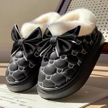 Женские зимние милые теплые ботильоны с бантом, теплые плюшевые хлопковые туфли с бантом, 2024 г., новые водонепроницаемые короткие зимние ботинки из пуховой ткани 40-41 белый
