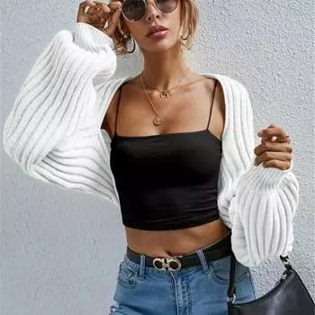 Женские зимние модели с длинным рукавом, свободные, сто одинаковых вязаных кардиганов, укороченная куртка-джемпер L абрикосовый