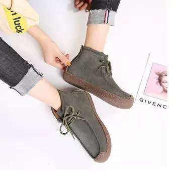 Женские зимние модные ботинки из коровьей замши, теплые, удобные, мягкие, на плоской подошве, со шнуровкой, женские короткие ботинки Martin 35 чёрный