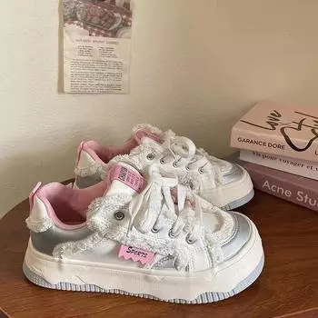 Женские зимние модные кроссовки из искусственной кожи для бега трусцой на шнуровке с мягкой подошвой для девочек, универсальные нескользящие туфли на плоской платформе для катания на коньках 35 серебряный