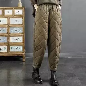 Женские зимние модные утепленные брюки в паре со свободными повседневными теплыми хлопковыми брюками XXXXL чёрный