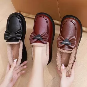 Женские зимние мокасины с флисовой подкладкой, нескользящие низкие туфли для женщин, теплые туфли из искусственной кожи с меховой подкладкой, на плоской платформе 35 красный