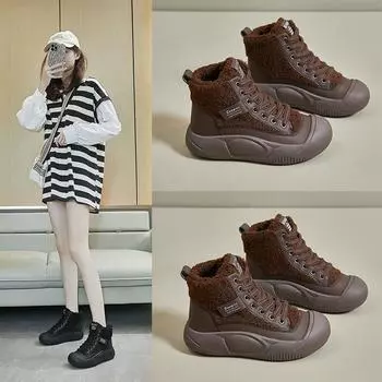 Женские зимние мягкие высокие кроссовки для студентов, увеличивающие высоту, повседневная обувь для катания на доске с толстой подошвой 40 чёрный