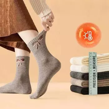 Женские зимние носки до середины икры, теплые утолщенные махровые носки, носки с бантом, мягкие, для холодного купания One size белый