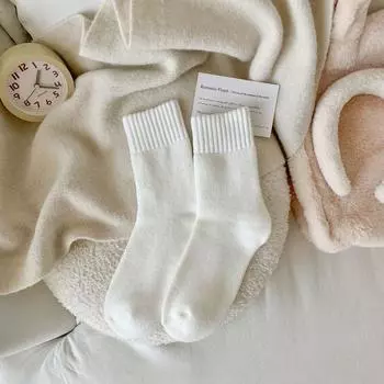 Женские зимние носки с начесом, средние носки-трубы, плюшевые и толстые теплые носки с махровой подошвой, однотонные, толстые и универсальные махровые носки 1PCS белый