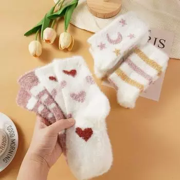 Женские зимние носки средней длины Plus Velvet, толстые теплые носки из кораллового флиса, симпатичные носки, однотонные зимние теплые женские носки one size