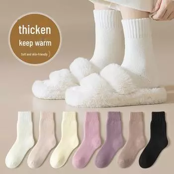 Женские зимние носки средней длины — толстые, теплые, мягкие, с бархатом, однотонные, имитация кашемира, универсальная повседневная домашняя одежда. One Size коричневый