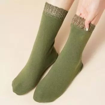 Женские зимние носки женские кружевные носки теплые носки термо толстые уютные носки 34-40 чёрный