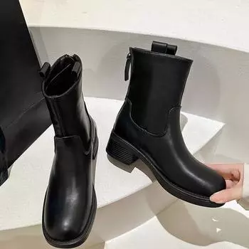 Женские зимние новые кожаные ботинки на танкетке с высоким каблуком, ковбойские сапоги в стиле вестерн, женская обувь для активного отдыха 35