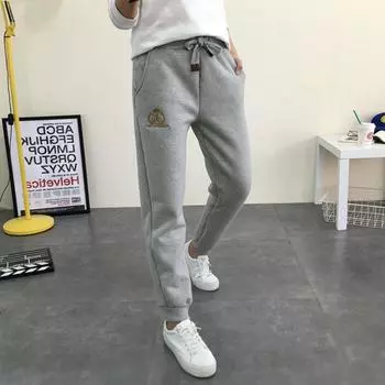 Женские зимние однотонные брюки с высокой талией, утолщенные, большого размера, свободные, повседневные, теплые, прямые брюки на шнурке 5XL