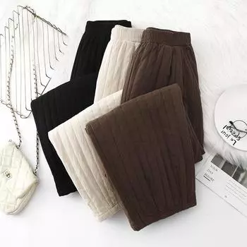 Женские зимние однотонные хлопковые и льняные брюки с полосками для похудения и универсальные хлопковые брюки Харлан M чёрный