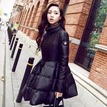 Женские зимние однотонные пуховики теплые длинные тонкие женские большие качели пальто L чёрный