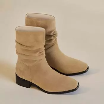 Женские зимние осенние сапоги из искусственной замши на платформе, нескользящие, на низком массивном каблуке, до середины голени, ботинки челси с квадратным носком для женщин 35 хаки