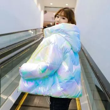 Женские зимние пальто и куртки, красочные женские короткие хлебные одежды, утолщенные свободные куртки и парки, повседневные розовые, синие, белые M розовый