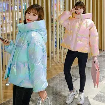 Женские зимние пальто и куртки, красочные женские короткие хлебные одежды, утолщенные свободные куртки и парки, повседневные розовые, синие, белые M розовый