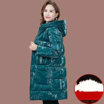 Женские зимние пальто и куртки, модная хлопковая яркая одежда с зеленым принтом, парки для мамы 4XL чёрный