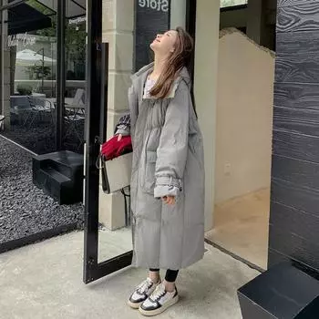 Женские зимние пальто и куртки, свободные парки средней длины с женским черным топом с капюшоном S чёрный