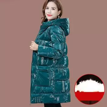 Женские зимние пальто куртки модные пуховые хлопковые яркие одежды зеленые парки с принтом для мам S