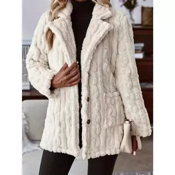 Женские зимние пальто, модные двухсторонние плюшевые водные ряби на пуговицах, кардиган с карманами и лацканами, повседневные топы, куртка для женщин S слоновая кость