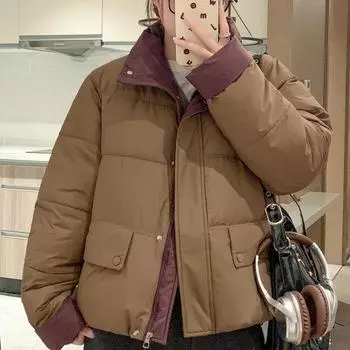 Женские зимние пальто, модные толстые теплые куртки с длинным рукавом для женщин, короткие парки M коричневый