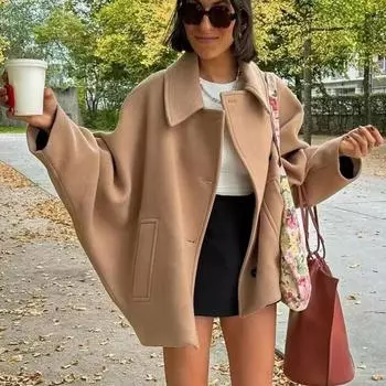 Женские зимние пальто Пальто из искусственной шерсти и смесей Длинное пальто большого размера Женские осенние пальто с длинным рукавом Однотонные пальто Повседневные теплые парки XS хаки